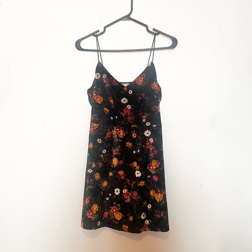 Crushed Velvet Floral Print Skater Dress Spaghetti straps - Size XS/S